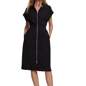 NWT Varley Black Louisa Zip-Through MIDI Dress Short Sleeve DoubleSoft Plus 1X